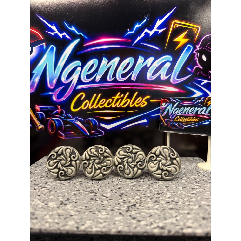 Set of 4 Vintage Style Pewter Swirl Floral Cabinet Knobs Drawer Pulls Metal